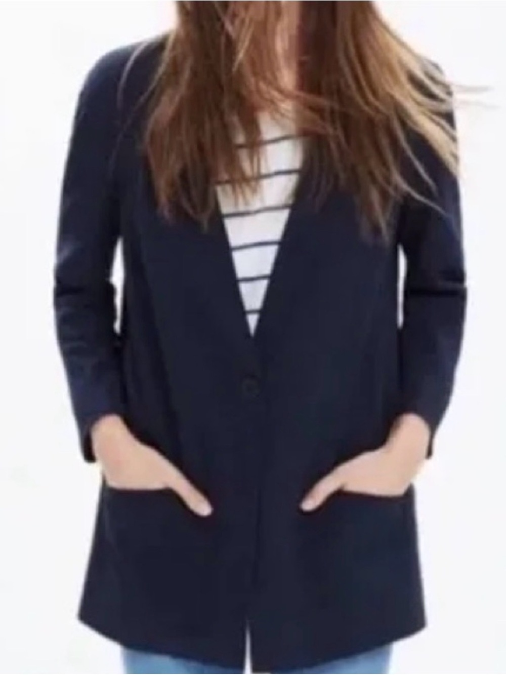 Madewell Flatiron Collarless Blazer in Navy Size 8